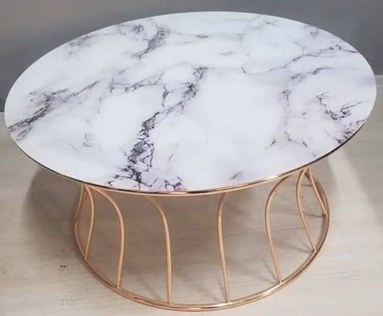Tavolino Casa Padrino color rame / bianco Ø 90 x H. 45 cm - Tavolino rotondo da salotto con piano in marmo - Mobili da salotto
