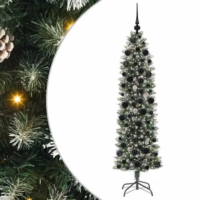 Albero di Natale | Decorazioni natalizie Artificiale Sottile Verde e Bianco 180 cm