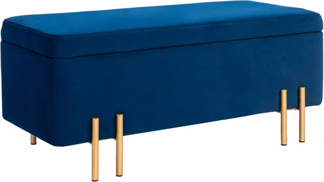Panca imbottita con contenitore Minimal blu scuro in velluto e metallo L: 100 cm, P: 40 cm, H: 42 cm