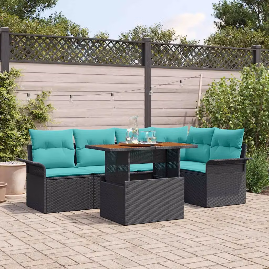 Set Divano da Giardino vidaXL 6 pz in Polyrattan Nero Moderno