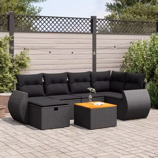 Set Divani da Giardino con Cuscini 7pz Nero Polyrattan 3325842