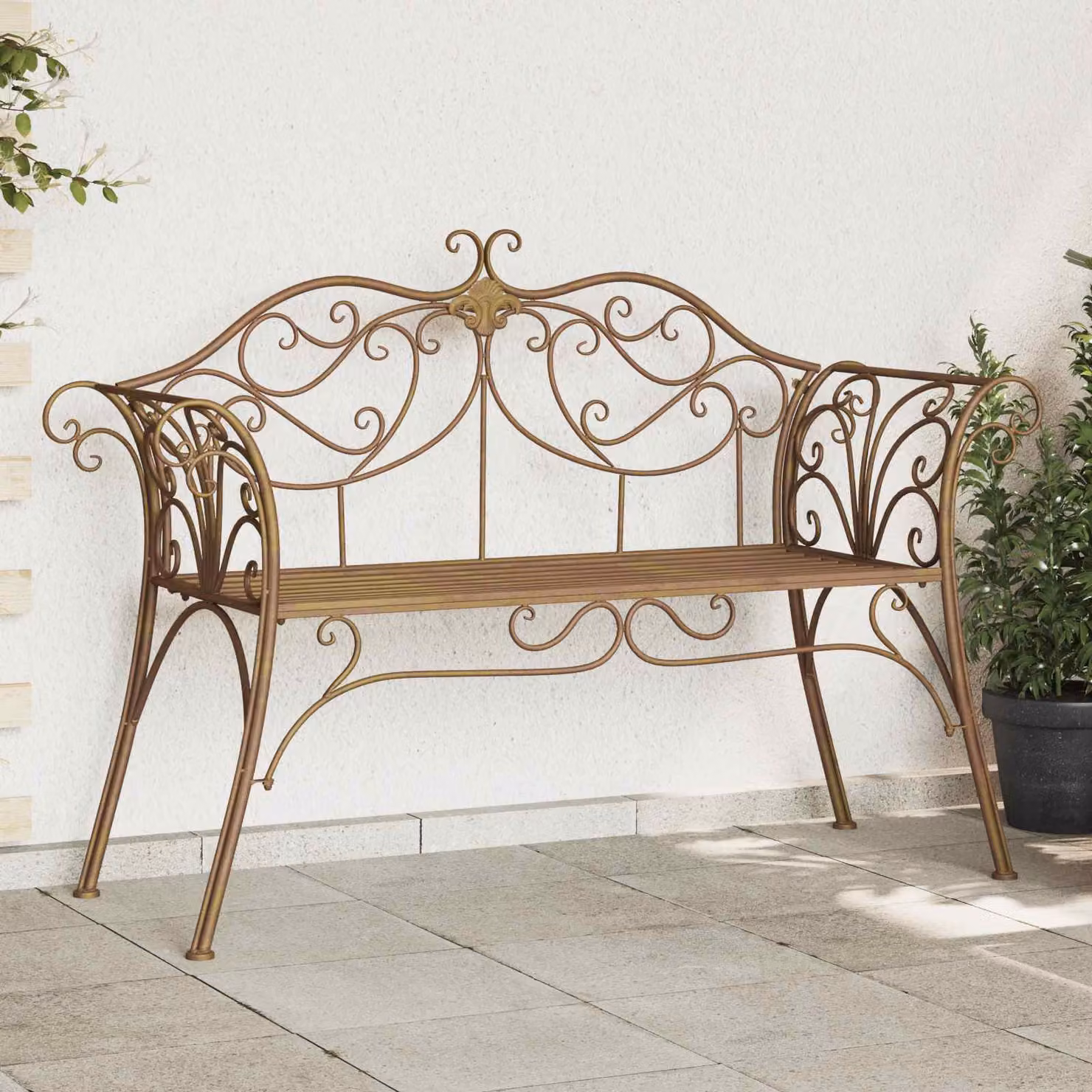 Panchina da giardino vidaXL a 2 posti in acciaio color bronzo L: 131 cm, P: 47,5 cm, H: 90 cm
