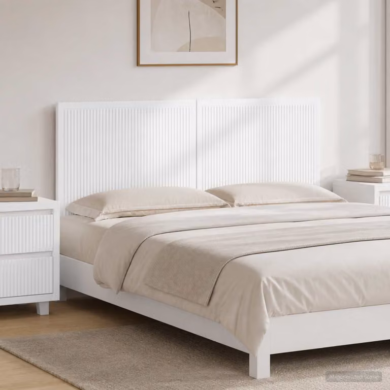 Testiera da muro vidaXL EDE bianca lucida con ripiano integrato in legno ingegnerizzato L: 140 cm, P: 11,94 cm, H: 50 cm