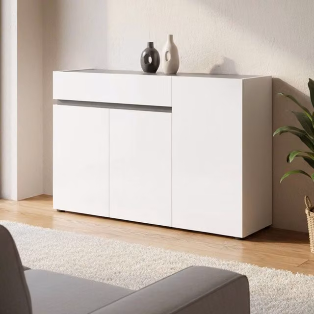 Madia Bajardo DMORA Credenza Moderna con Cassetti Soft-Close Bianco Lucido e Antracite L/P/H: 120 x 42 x 80 cm