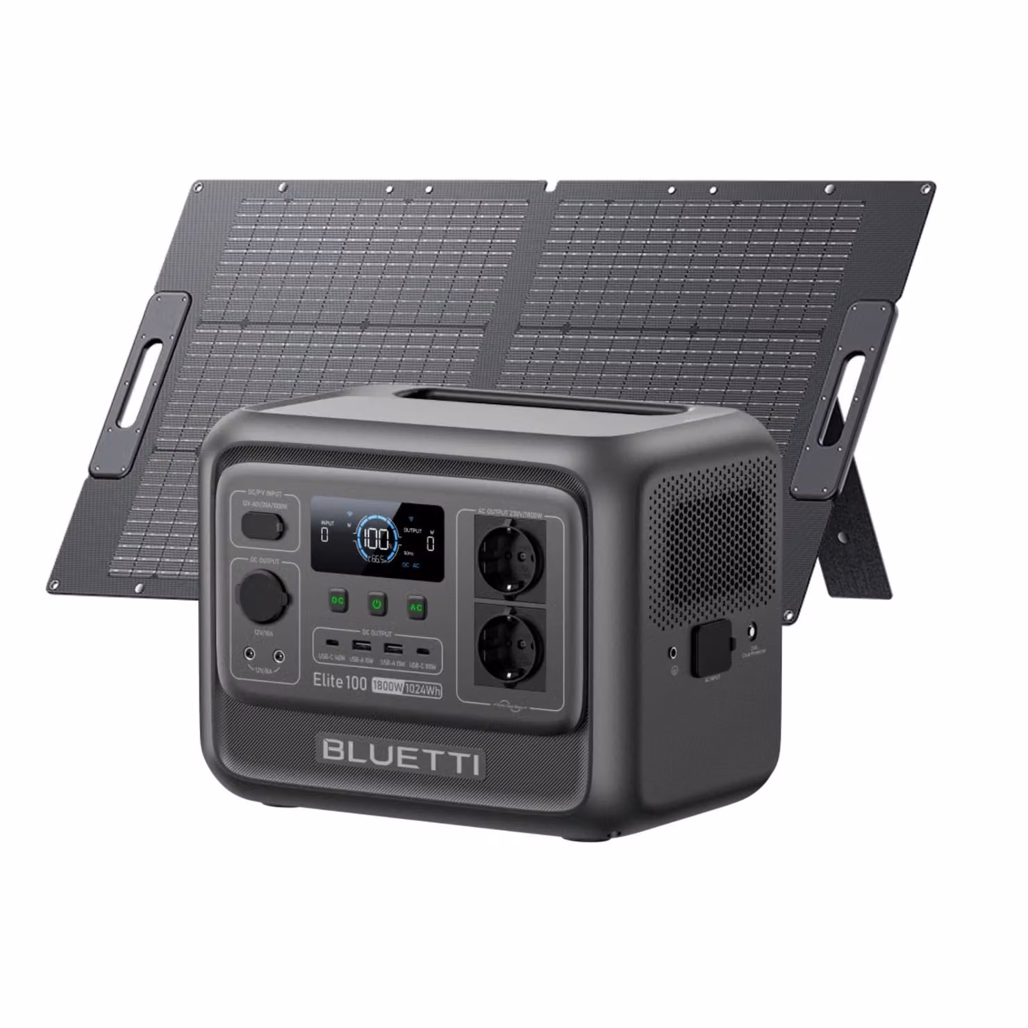 BLUETTI Elite 100 V2 + centralina portatile da 100W, batteria di backup da 1024Wh con 2 uscite AC da 1800W, sistema di accumulo solare per campeggio e emergenze