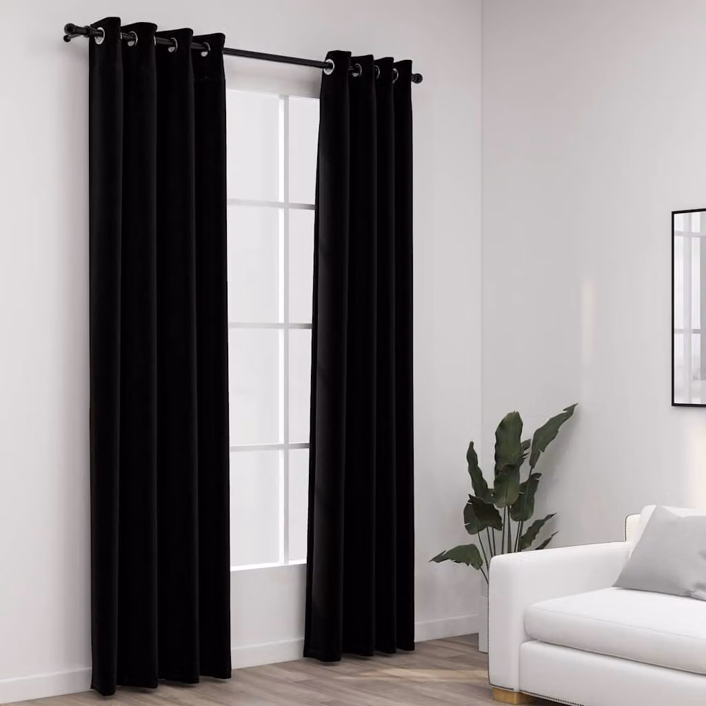 Set di 2 tende oscuranti vidaXL con effetto lino e occhielli, colore nero, L: 140 cm, H: 225 cm