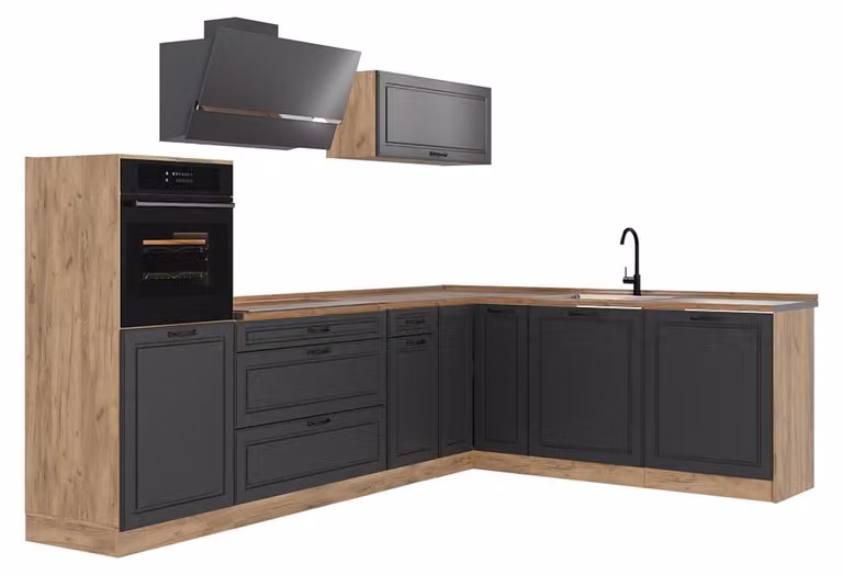 Cucina angolare completa Vicco R-Line Antracite country/Rovere dorato 287 x cm piano di lavoro Rovere dorato, Model 68151