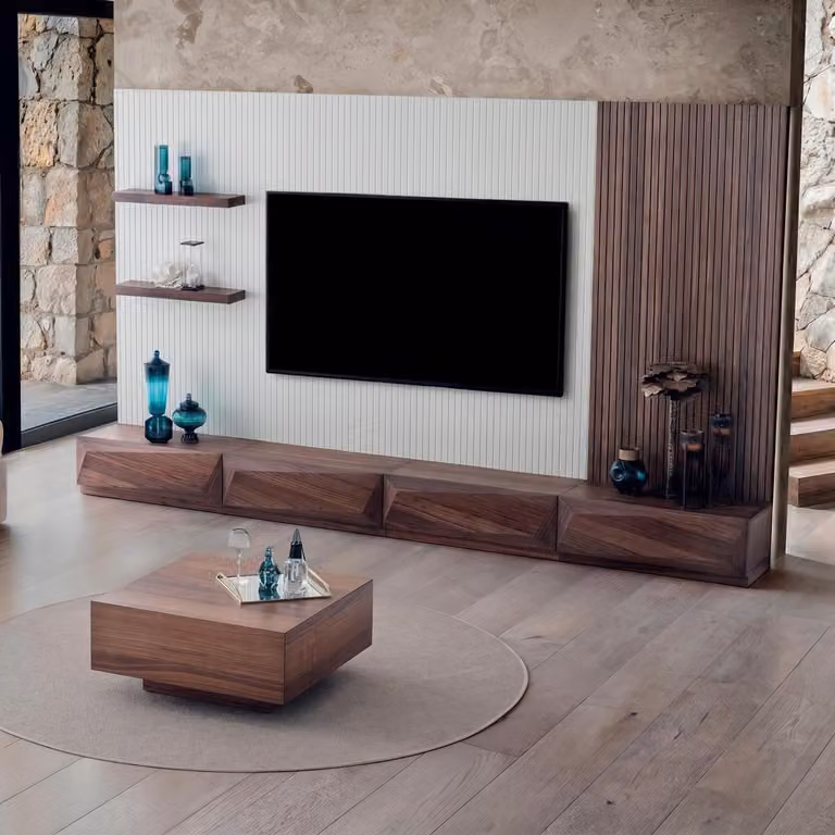 Mobile TV a parete, design moderno, colore marrone, elegante, da montare a parete, set completo, mobili