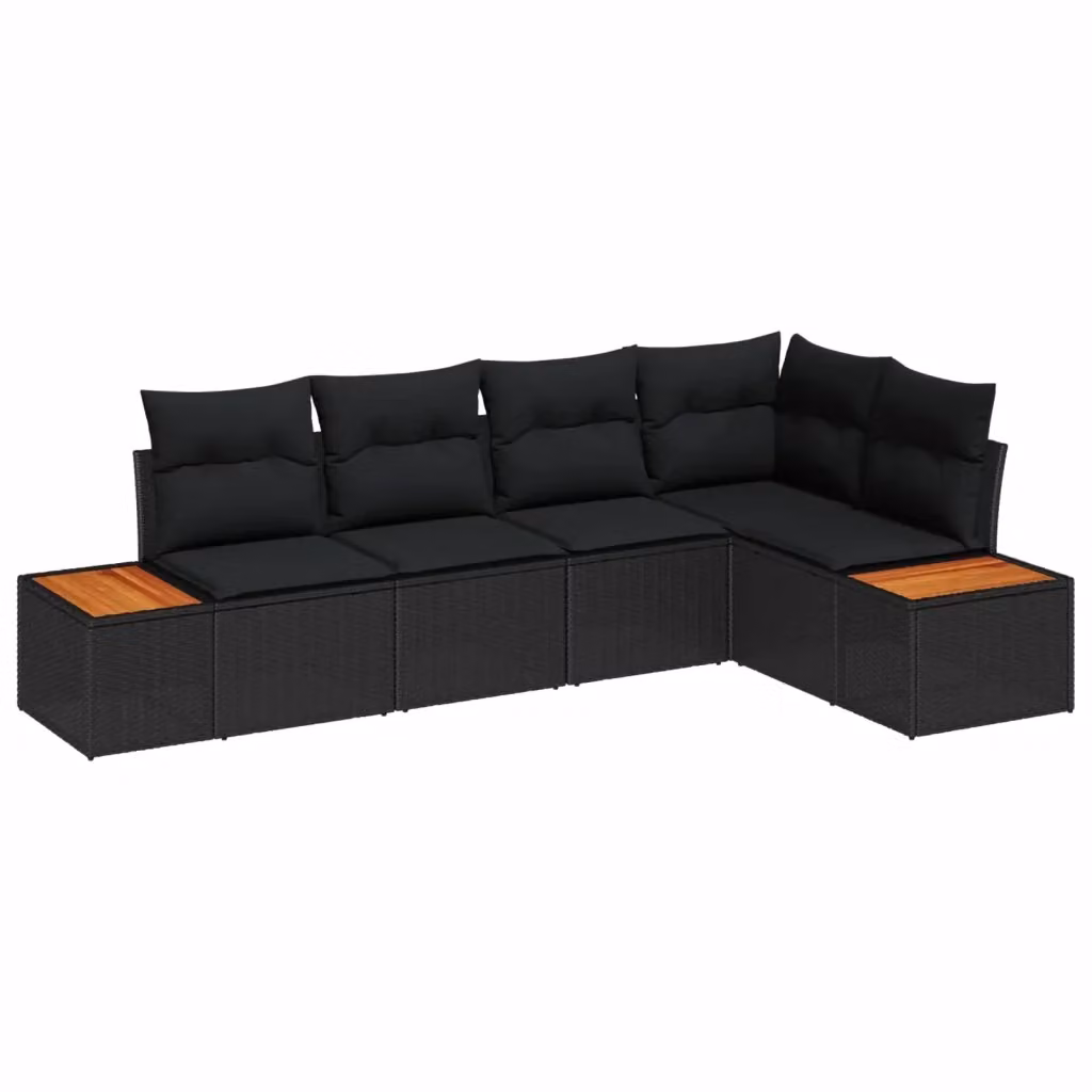 Set Divano da Giardino a L vidaXL 5 posti Nero in Rattan con Cuscini e Struttura in Metallo – 2