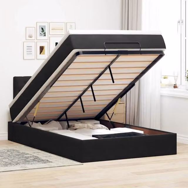 Pouf Letto con Materasso e LED Nero 120x190cm in Velluto 3312682