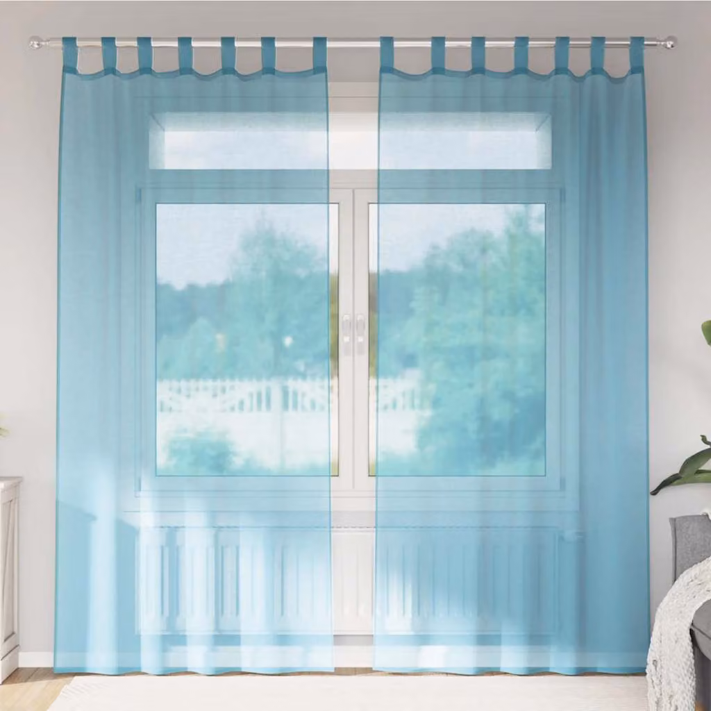 Set di 2 tende in voile semi-trasparenti vidaXL con passanti, colore turchese, L: 140 cm x H: 245 cm