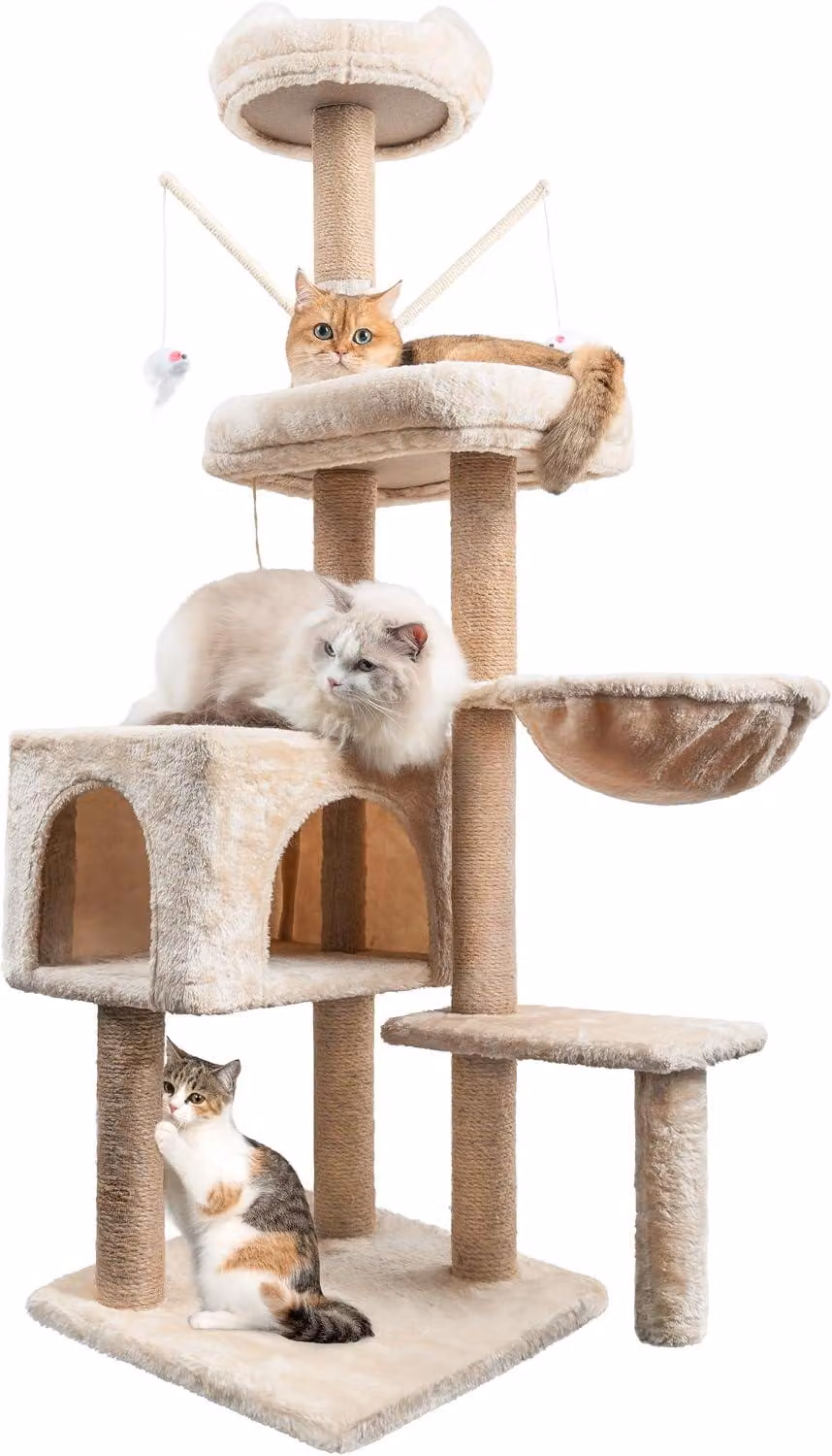 Albero per gatti con tiragraffi in sisal - altezza 145 cm - 5 piattaforme - include una cuccia per gatti
