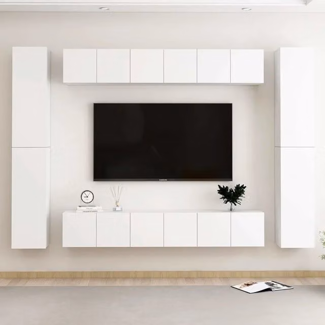 Set Mobili Porta TV 10 pz Bianco in Legno Multistrato 3078665