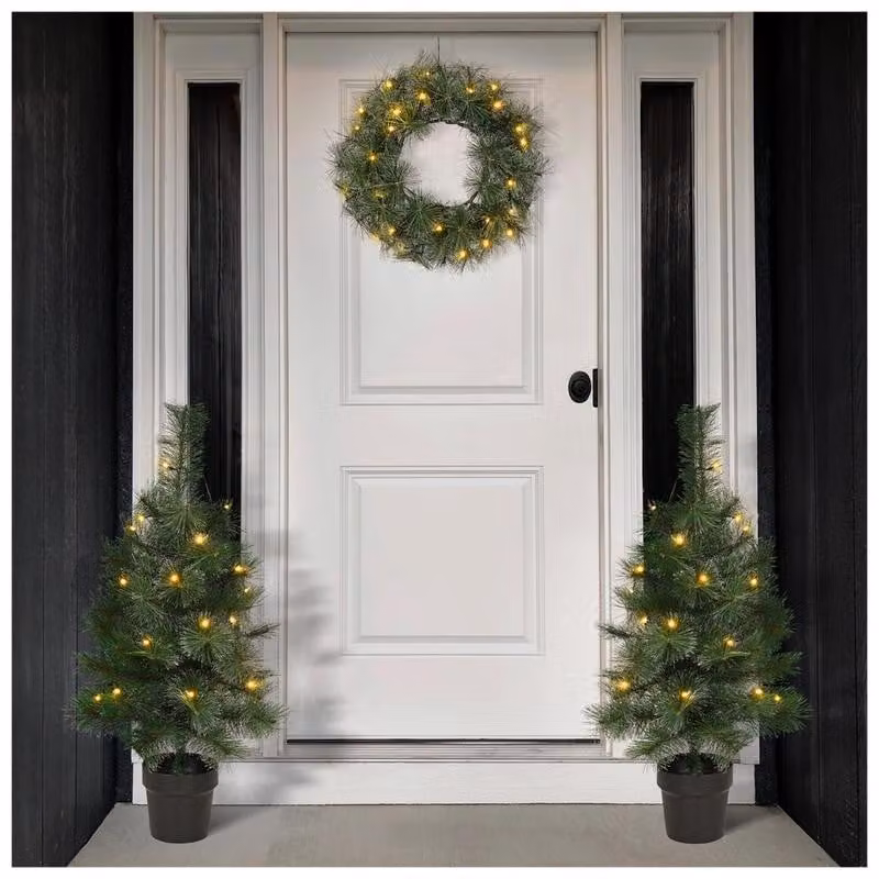 Set da 3 pezzi: albero di Natale artificiale e ghirlanda con luci a LED