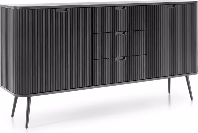 Cassettiera: 3 cassetti, 2 ante, colore: nero, gambe nere, 168 x 87 x 39cm