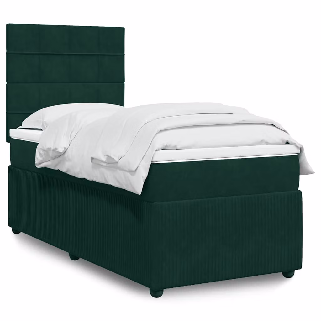 vidaXL Giroletto a Molle Ibrido con Materasso in Velluto Verde Scuro L/P/H: 80 x 200 cm