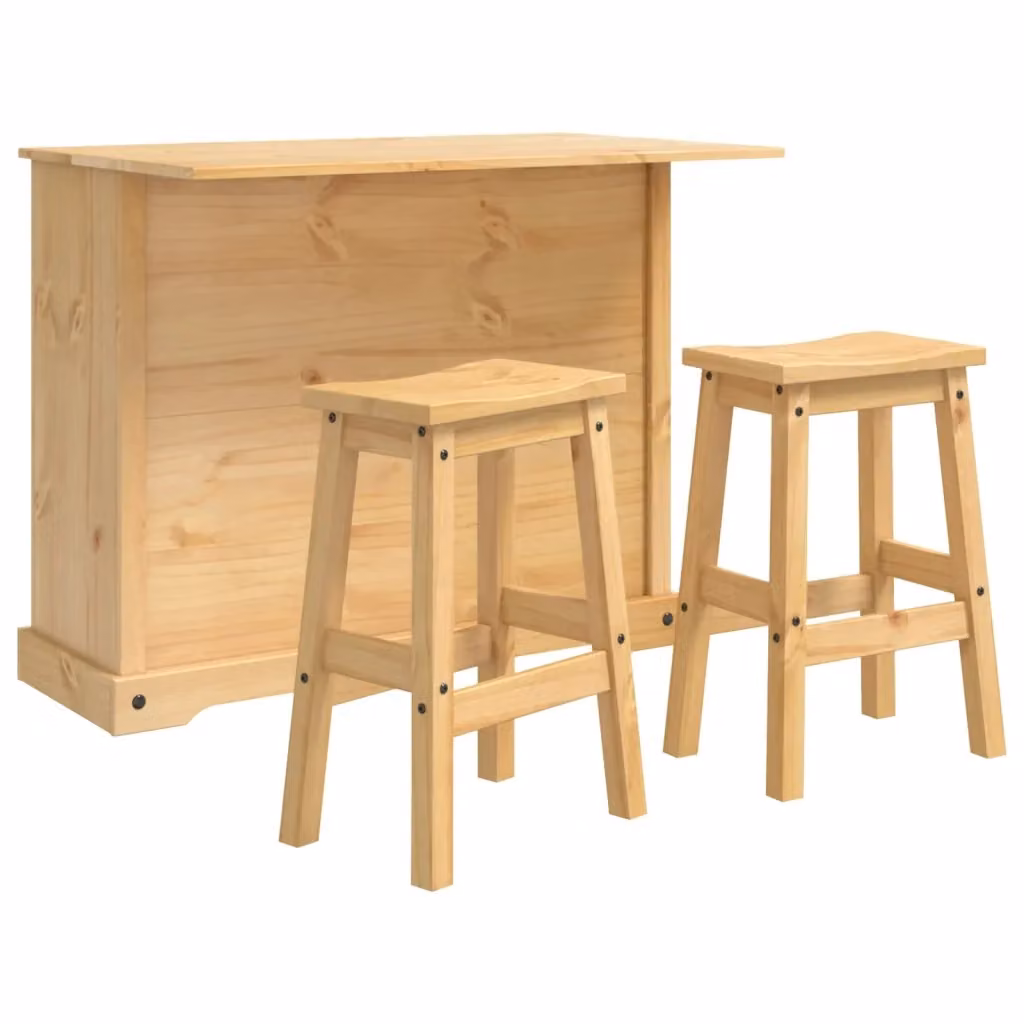 Set isola da cucina CORONA di vidaXL in pino massello color cera di miele, 3 pezzi – 2
