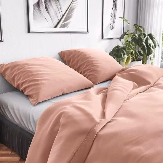Set da letto Wolkenfeld in cotone rosa, composto da 1 copripiumino 200 x 220 cm e 2 federe 80 x 80 cm, traspirante e certificato Oeko-Tex