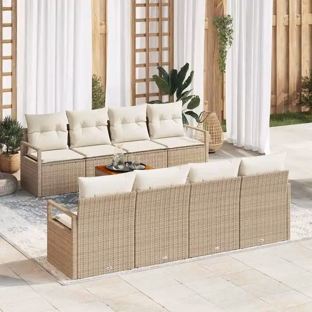 Set Divano da Giardino 9 pz Beige polyrattan 3347680