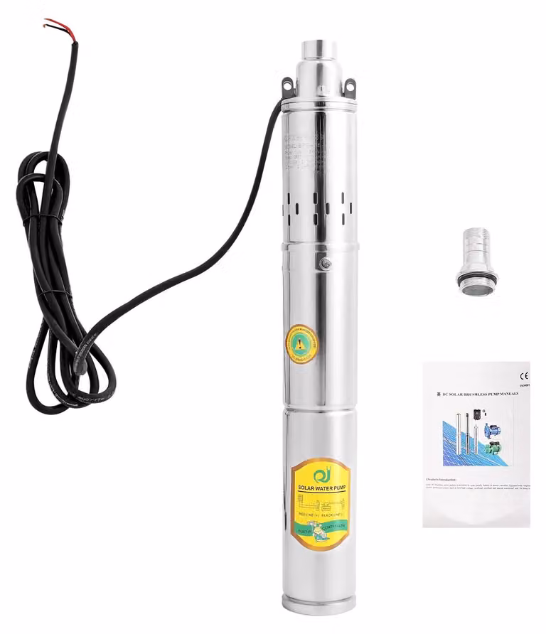 Pompa sommergibile per pozzi profondi - 24V DC - Motore in rame da 0,37 kW - Portata massima: 65 metri - 2850 giri/min - Protezione contro il surriscaldamento