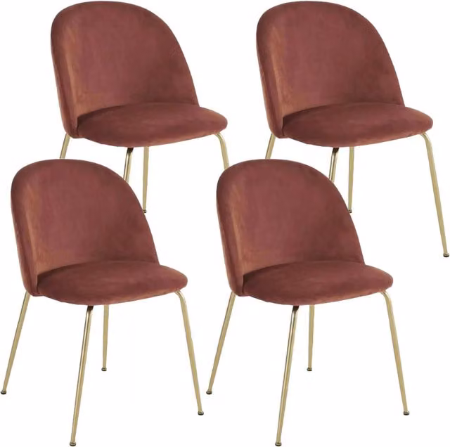 Set 4 Sedie Imbottite 49x52x79 cm in Velluto Bronzo e Oro