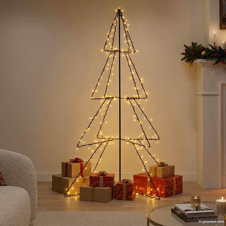 Albero di Natale a cono vidaXL con 240 LED bianco caldo per interni ed esterni L: 115 cm, H: 150 cm