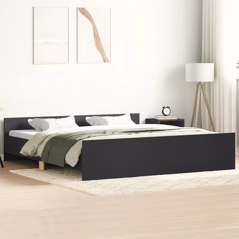 vidaXL Giroletto con Testiera e Pediera Nero in Tessuto e Legno 200x200 cm
