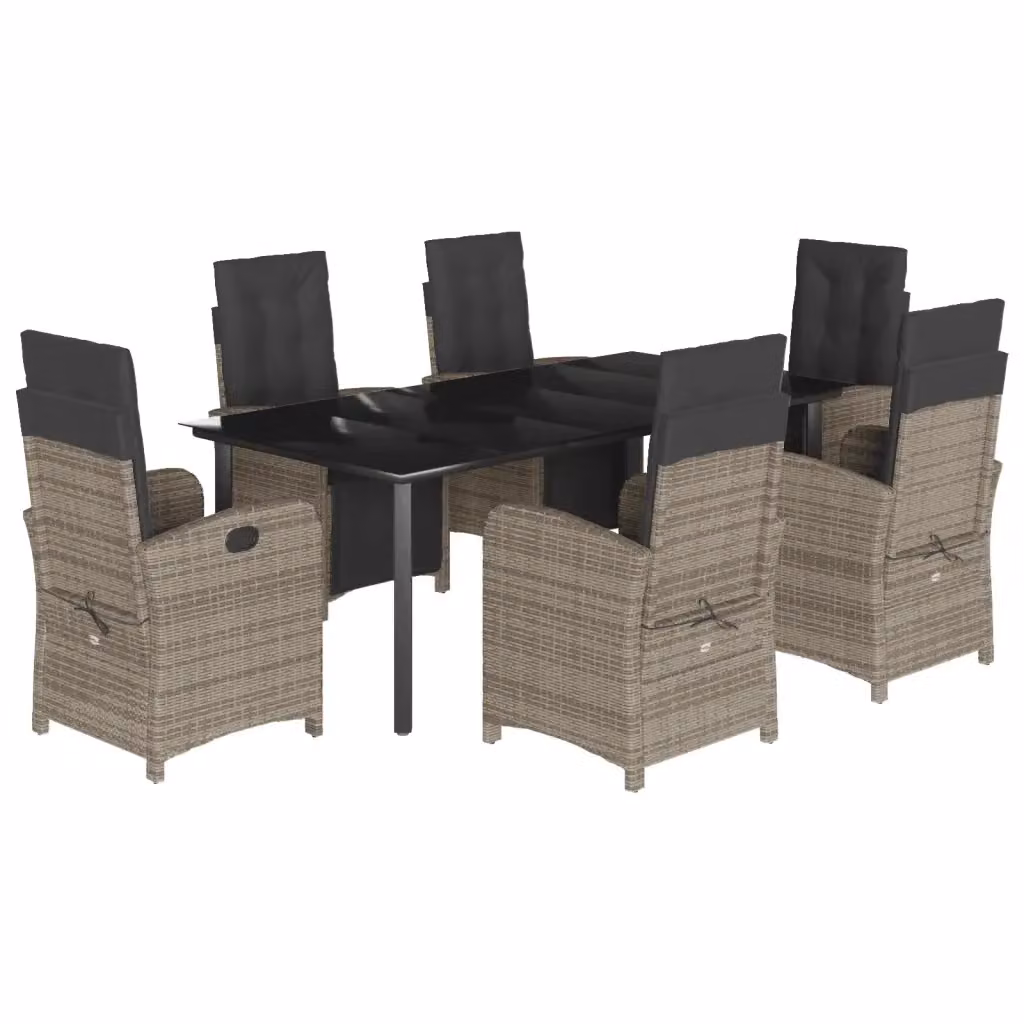 Set da Pranzo da Giardino vidaXL 7 pz in Polyrattan Grigio con Cuscini e Tavolo in Vetro – 2