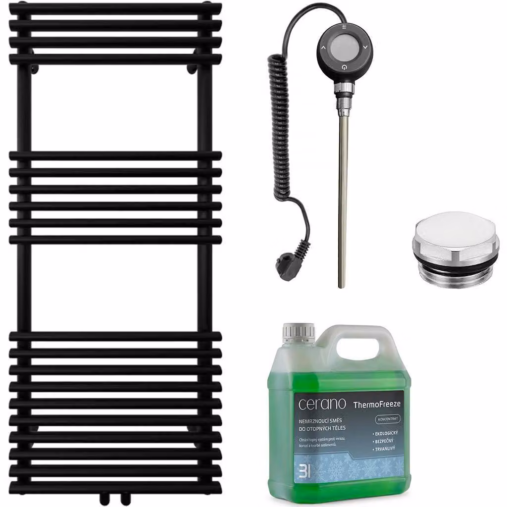 Set di radiatori elettrici da bagno Luigi - Wi-Fi - 600W - nero opaco - 1200x500 mm