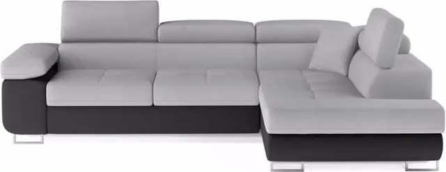 Divano ad angolo convertibile MENTON MEUBLORAMA grigio con funzione letto, contenitore e poggiatesta regolabile, L/P/H: 272 x 145 x 85 cm – 1