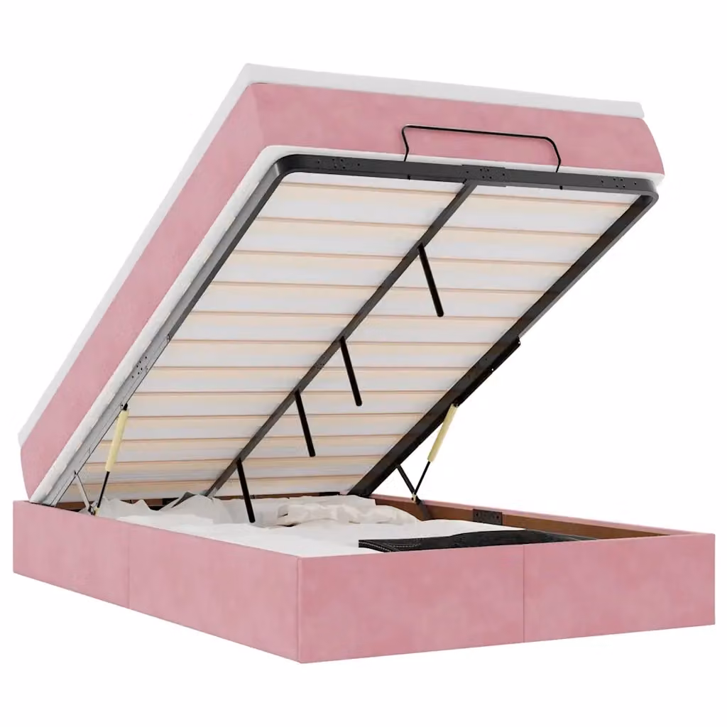 Letto con contenitore a sollevamento vidaXL in velluto rosa e bianco L/P/H: 200 x 120 x 23,5 cm – 2