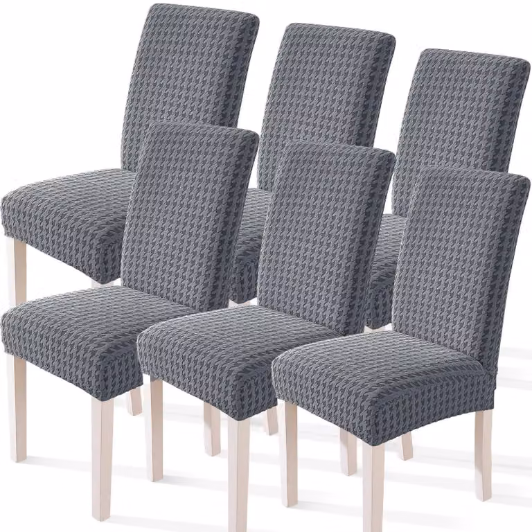 Set di 6 copri-sedie removibili per sedie da pranzo, colore grigio chiaro
