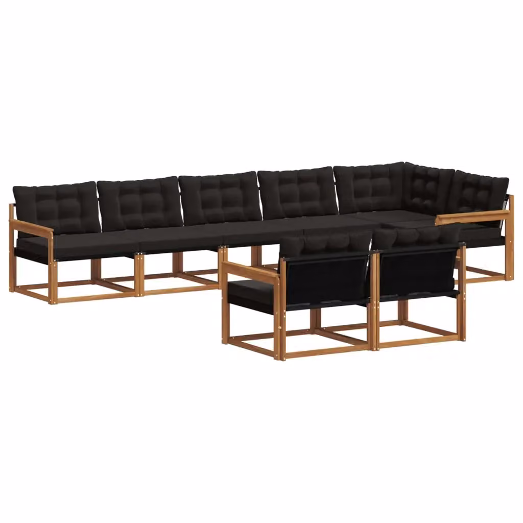 Set di divani da esterno a L vidaXL in legno di acacia con cuscini, Marrone e Nero – 2
