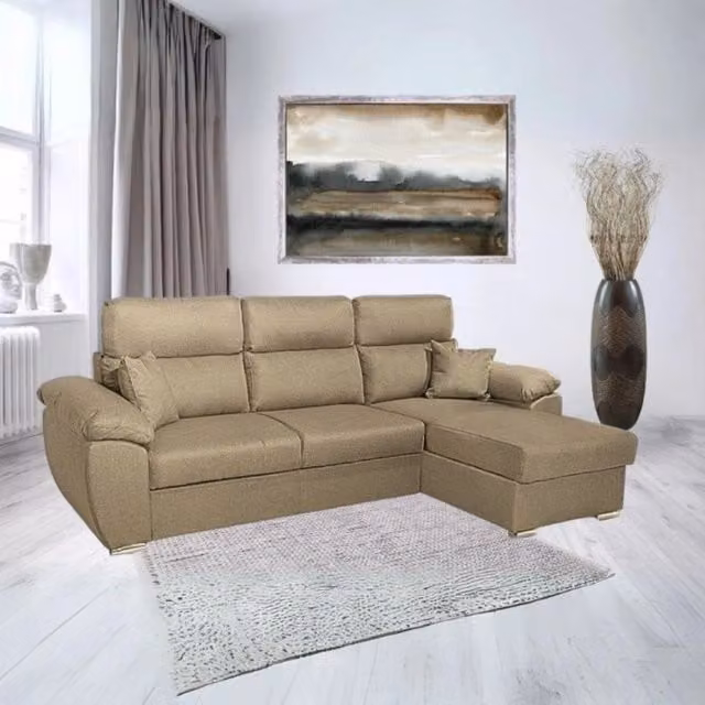 Divano con penisola contenitore Como color cappuccino in tessuto Giulia9703 con funzione letto e poggiatesta regolabile L/P/H: 265 x 166 x 91 cm – 1