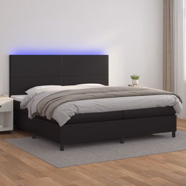 vidaXL Giroletto a Molle con Materasso e LED Nero in Similpelle L/P/H: 200 x 200 x 128 cm