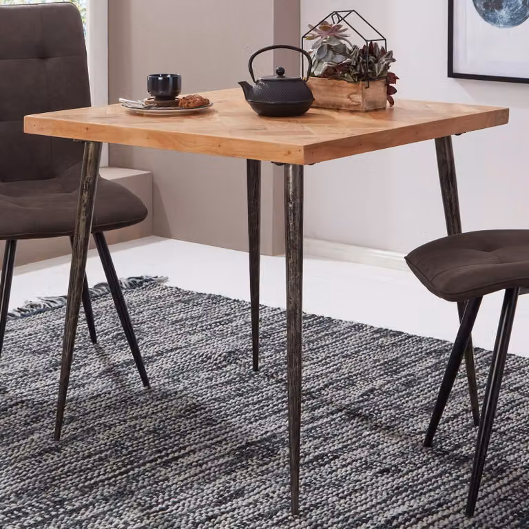 FineBuy Tavolo da pranzo quadrato 80 cm in legno massello di acacia per 4 persone, stile industriale, tavolo da cucina con gambe in metallo massiccio, tavolo da pranzo in stile vintage