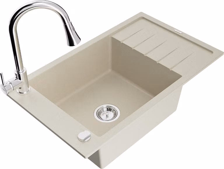 Mexen Elias lavello in granito a 1 vasca con sgocciolatoio e miscelatore da cucina Elia, beige - 6511-69-670101-00