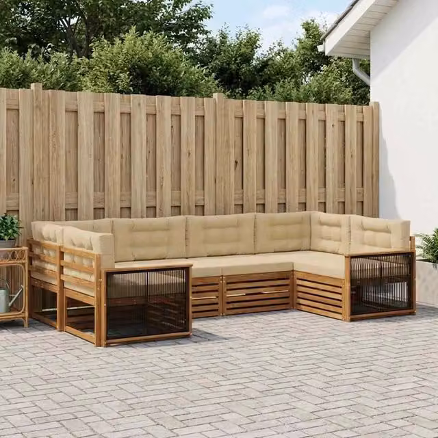 Set di divani da esterno 6 pz Naturale e Beige 3383776