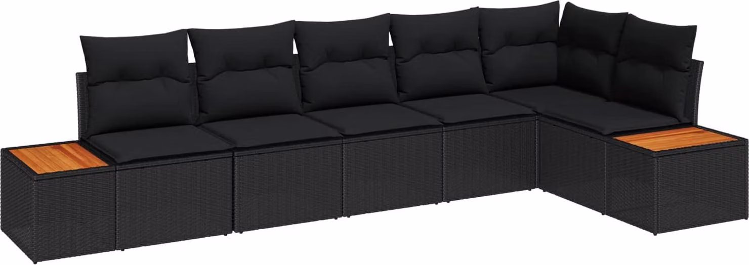 Set Divano da Giardino con cuscino 6 pcs Nero Poly Rattan
