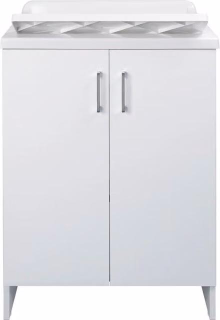 Mobile Lavatoio Giordanoshop Bianco con 2 Ante in Nobilitato e Vasca in PP con Asse in Resina L: 60 cm, P: 50 cm, H: 85 cm