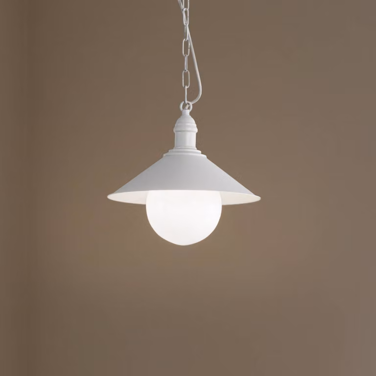 Lampada a sospensione da esterno Enduro, bianco, acciaio, vetro, IP44, E27 Enduro Argon, dimmerabile, Bianco / Opale, Metallo