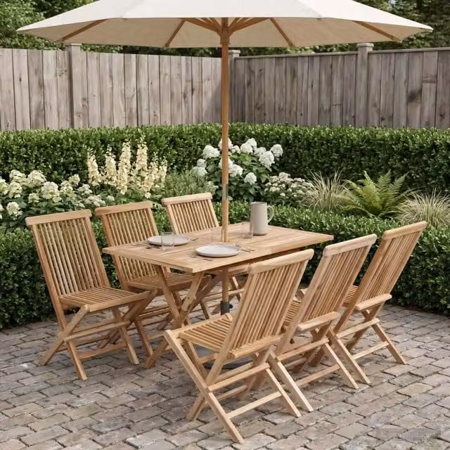 Set di Mobili da Giardino 7 pz Naturale Legno di teak solido 3418859