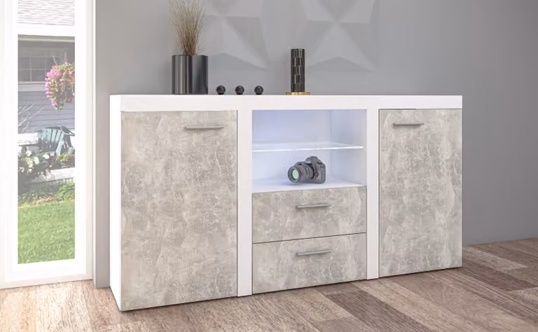 AX LIVING Comodino Spacoro 2T2S Moderno in bianco/cemento