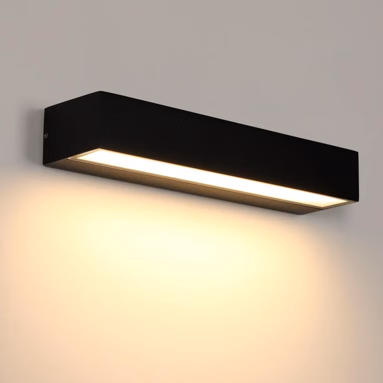 Lampada a parete LED, 16W, 30cm, grado di protezione IP65, luce bianco caldo 3000K, colore nero