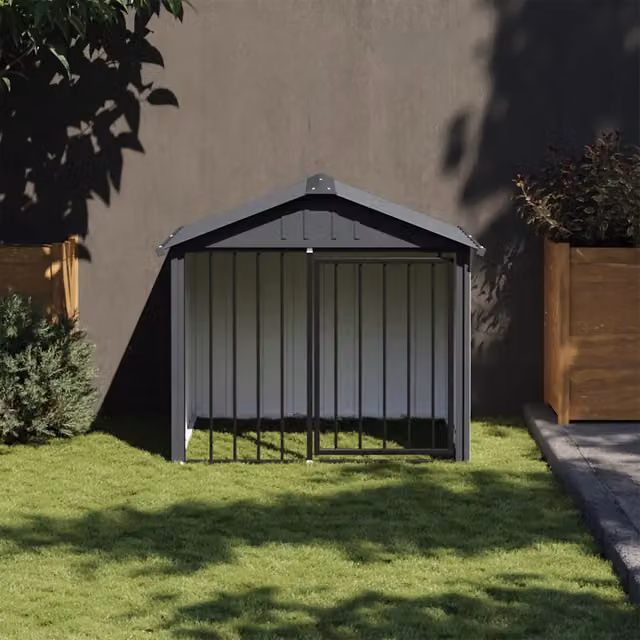 Casetta per cani vidaXL in metallo resistente alle intemperie, colore nero, L 117 cm x P 103 cm x H 102 cm