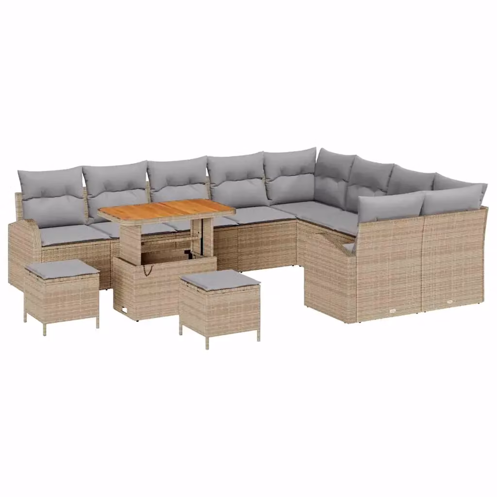 Set Divano da Giardino 12 Pezzi vidaXL Beige con Cuscini e Tavolino da Esterno in Polyrattan e Acciaio – 2