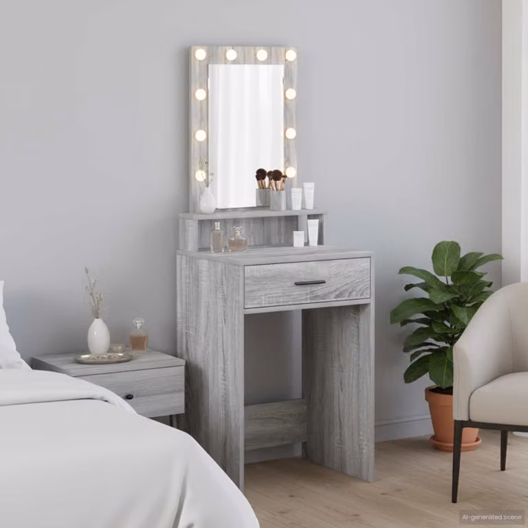 vidaXL Tavolo da Trucco Moderno Grigio in MDF con Finitura Opaca L: 50 cm, P: 41 cm, H: 140 cm