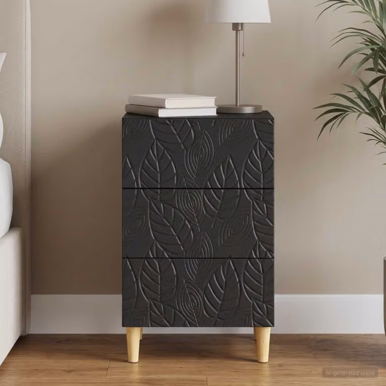 Comodino moderno vidaXL in legno nero opaco con cassetti soft-close, L: 43 cm, P: 39,5 cm, H: 66,5 cm
