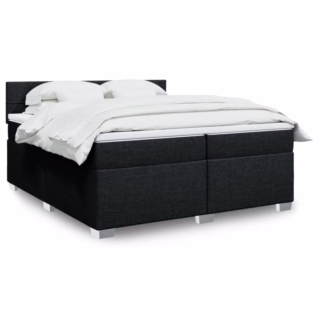 vidaXL Giroletto a Molle con Materasso Ibrido in Tessuto Nero 200x200 cm – 1