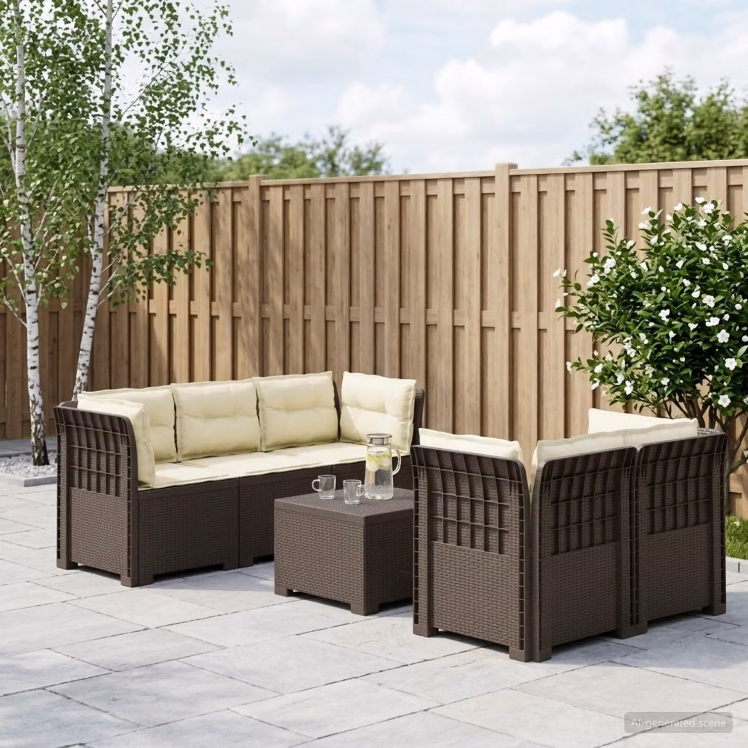 Set da giardino vidaXL a forma di L con divani e tavolino in polyrattan, colore grigio e beige, completo di cuscini imbottiti e coperture rimovibili resistenti ai raggi UV